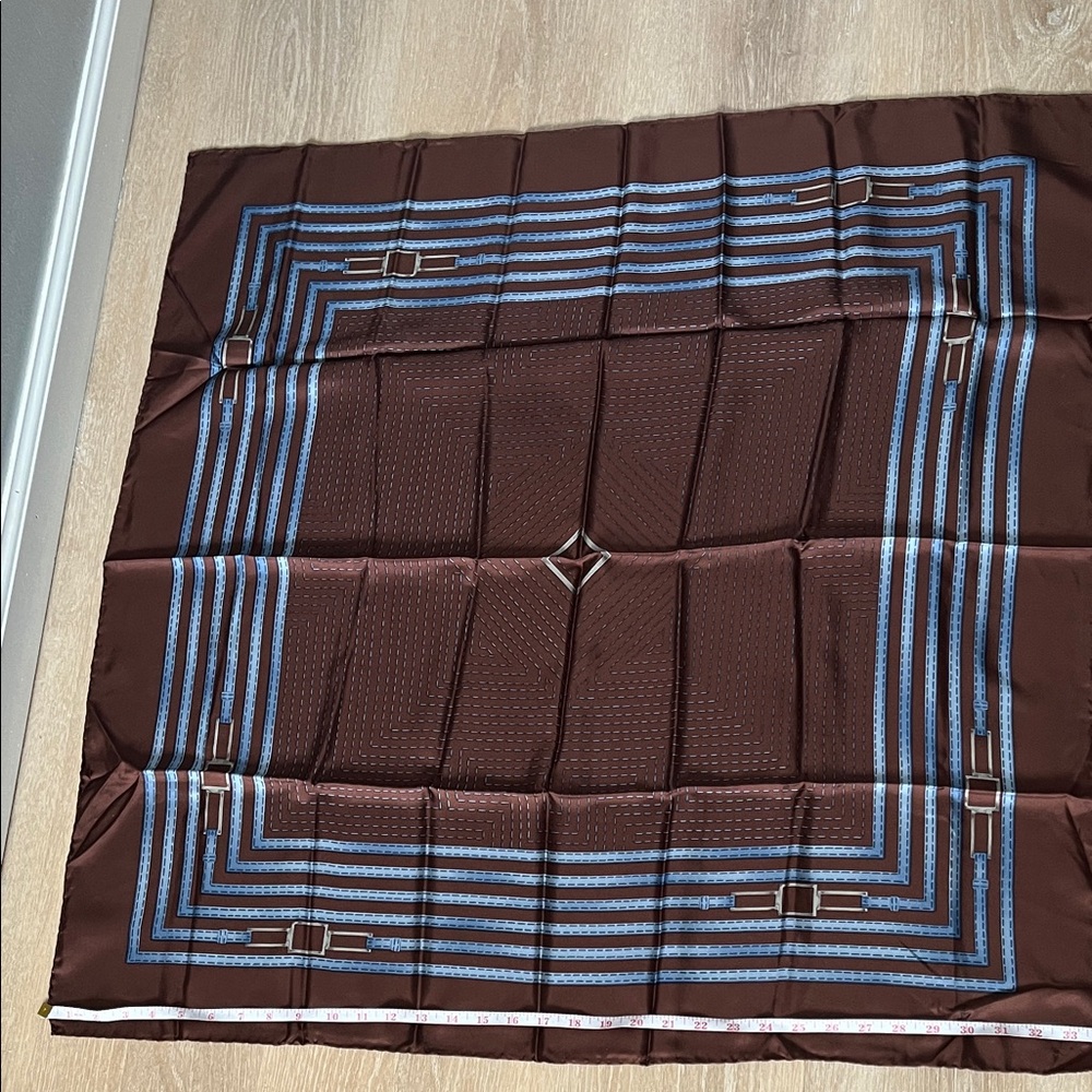 Trussardi Brown and Blue Elegant 100% silk Scarf - Picture 7 of 7
